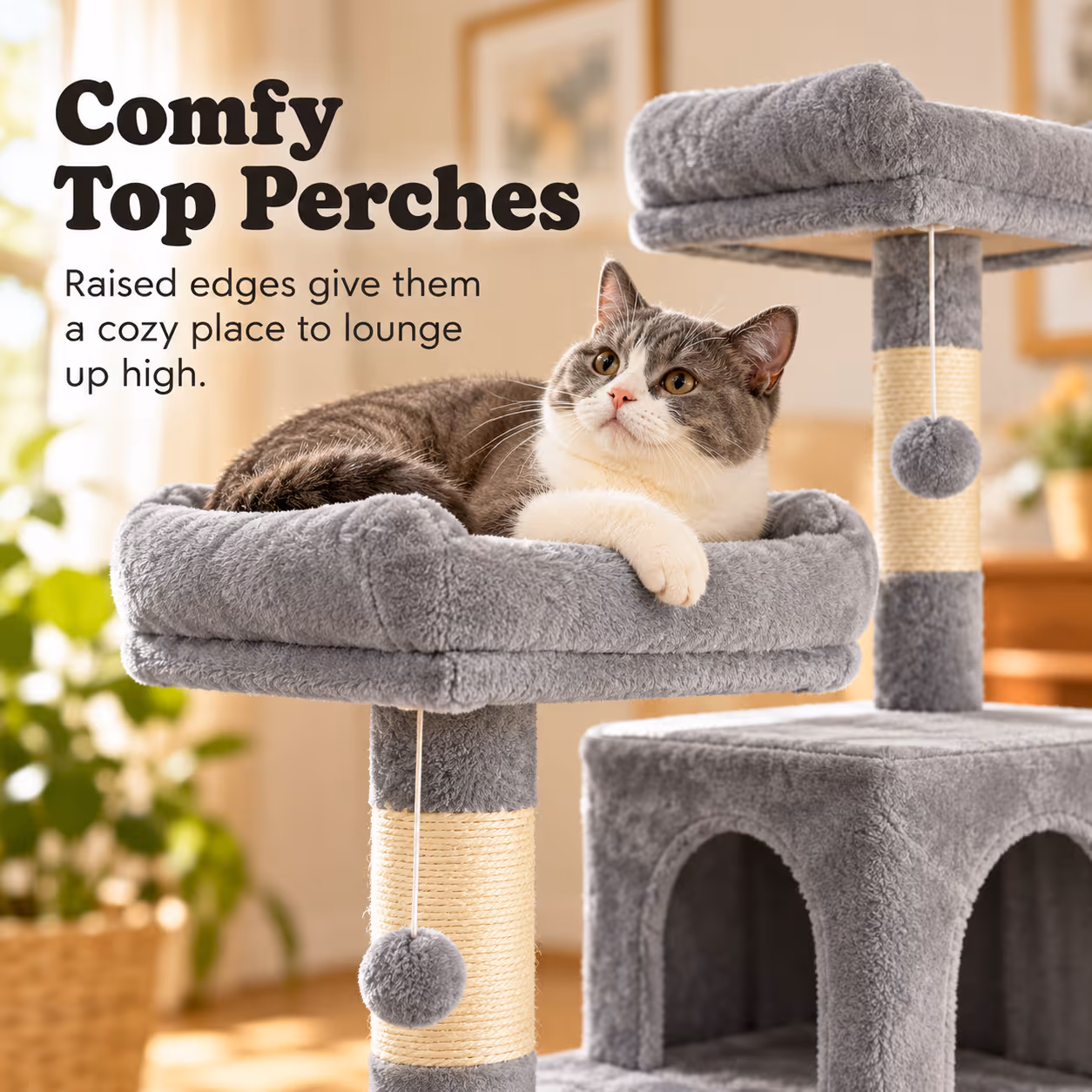 Cat Tree, 67.7 Inches Large Tower, Cat Condo — Section 3