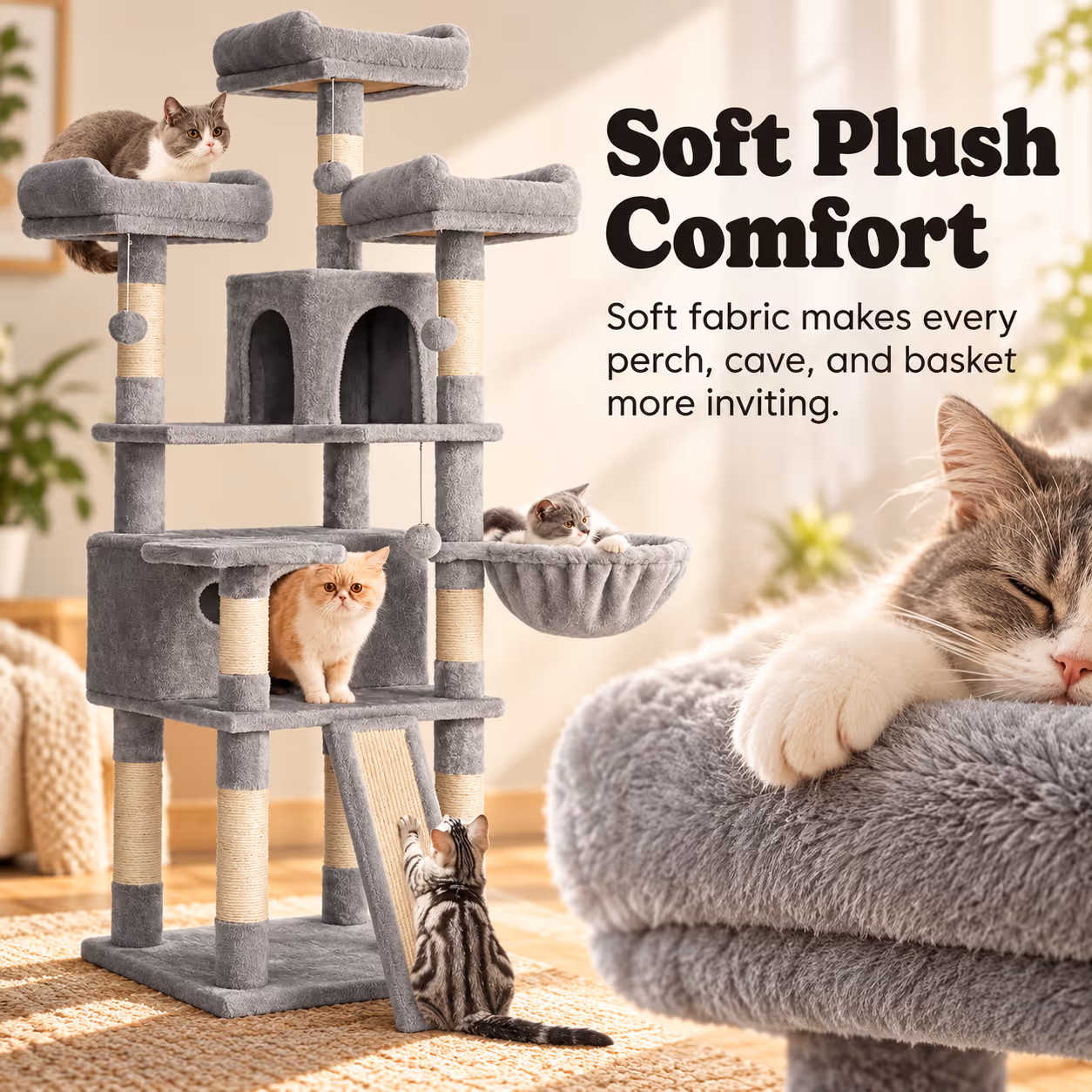 Cat Tree, 67.7 Inches Large Tower, Cat Condo — Section 8